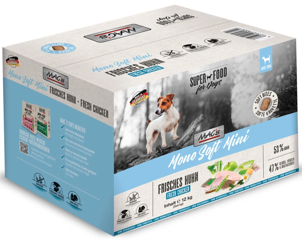 MACS Dog SOFT MONO mini kuřecí 12kg (chov.bal. 3x4kg)+50Kč BONUS+DOPRAVA ZDARMA+1x masíčka Perrito!