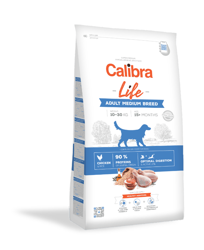 Calibra Dog Life Adult Medium Breed Chicken 12kg+1x masíčka Perrito+DOPRAVA ZDARMA