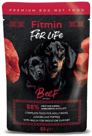Fitmin For Life Hovězí kapsička pro štěňata a dospělé psy s inulinem 85g